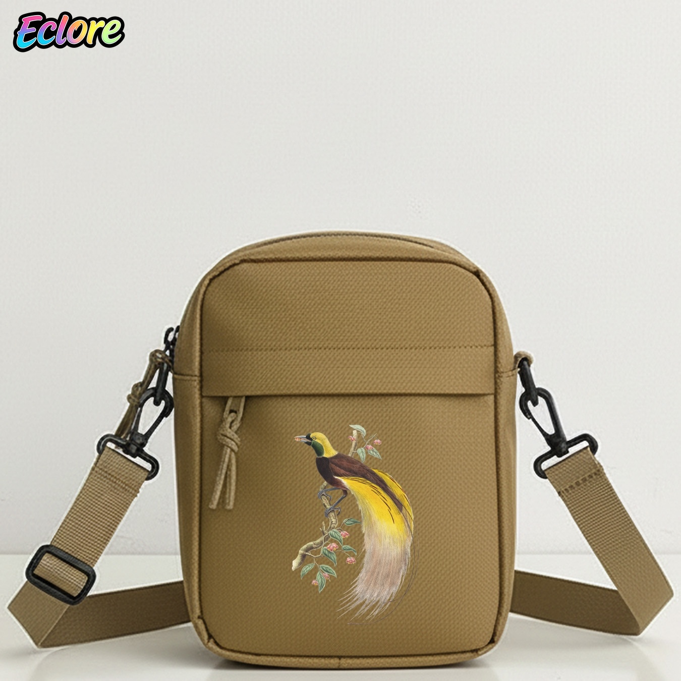 Cycling Commuter Bag - حقيبة كتف للرجال بطبعة زهور طائر