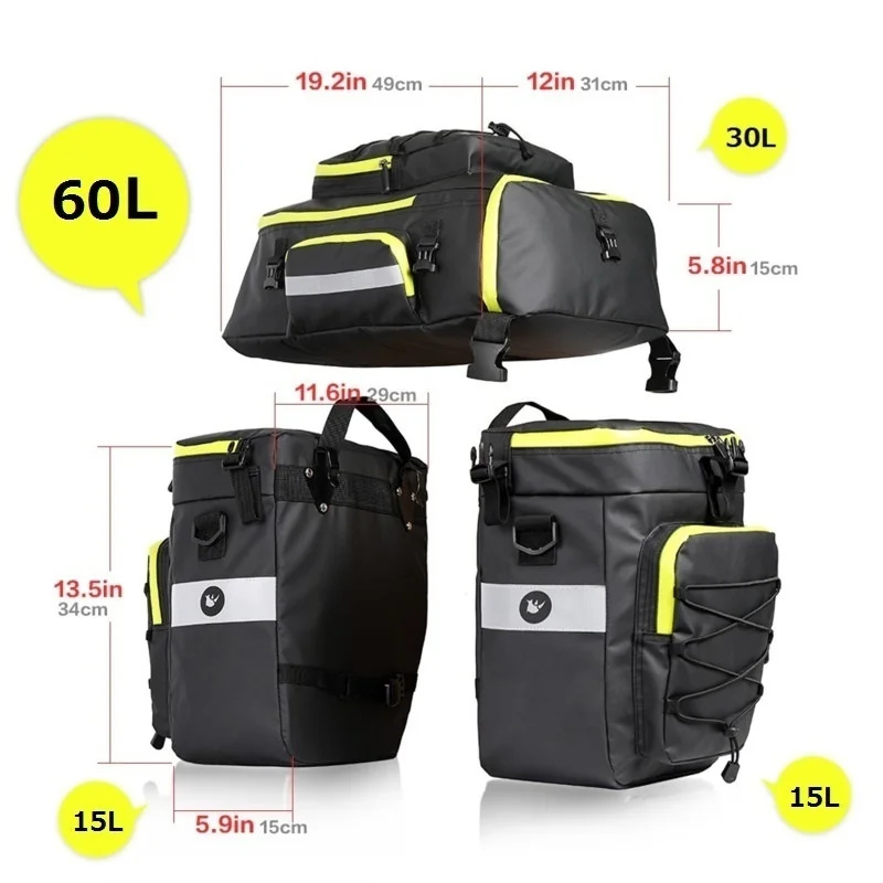 60L 3 في 1 الطريق الجبلية دراج - مراجعة Panniers Waterproof Rear وسعره